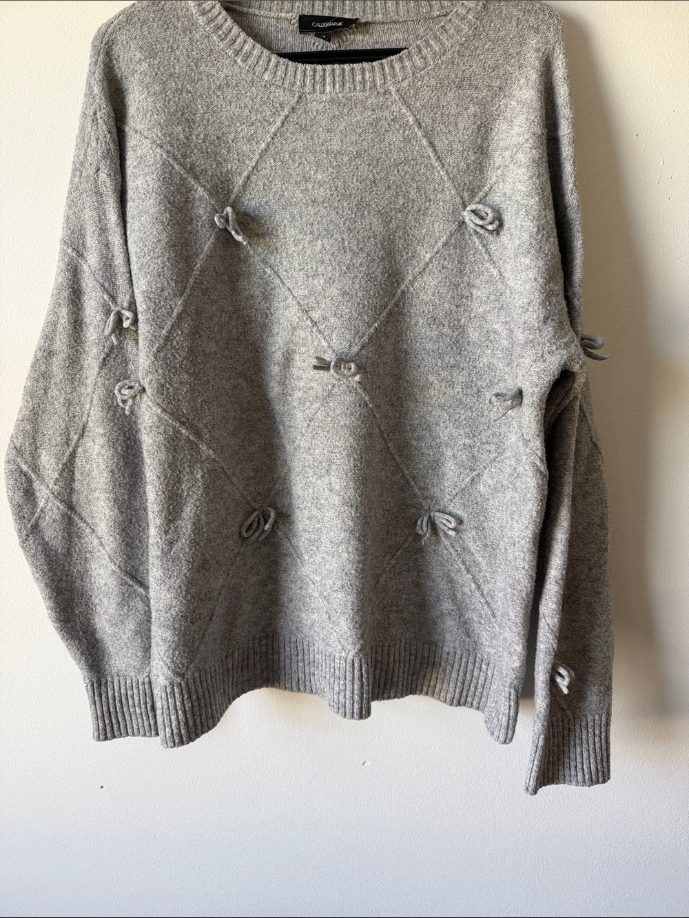 Nine West Gray Crewneck Sweater with Knot Detail